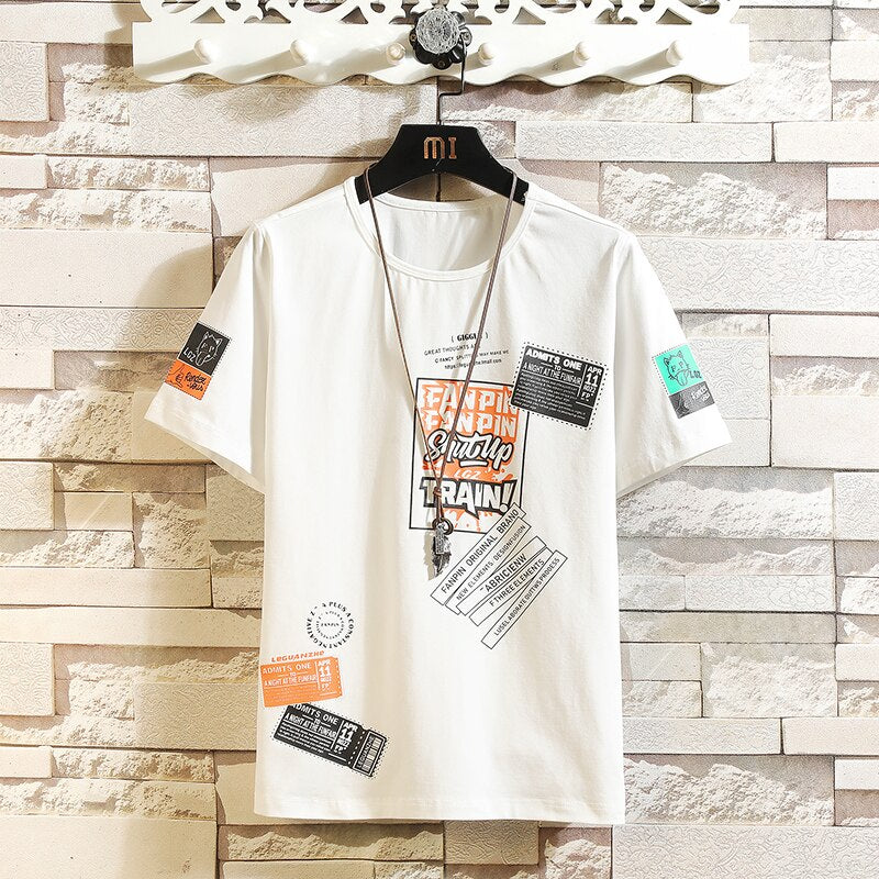 Mens Sticker Printed T-Shirt MMSPS59 - White