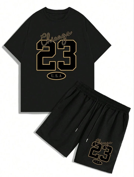 Mens Shorts and T-Shirt Summer Cotton Set - MMSS100 - Black Black